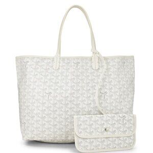 Authentic Goyard Goyardine Saint Louis PM White Shoulder Tote Bag & Pouch Wallet